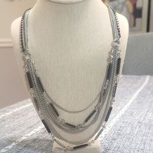 Vera Wang Silver and Black Multi-Strand Necklace. NWOT 36"